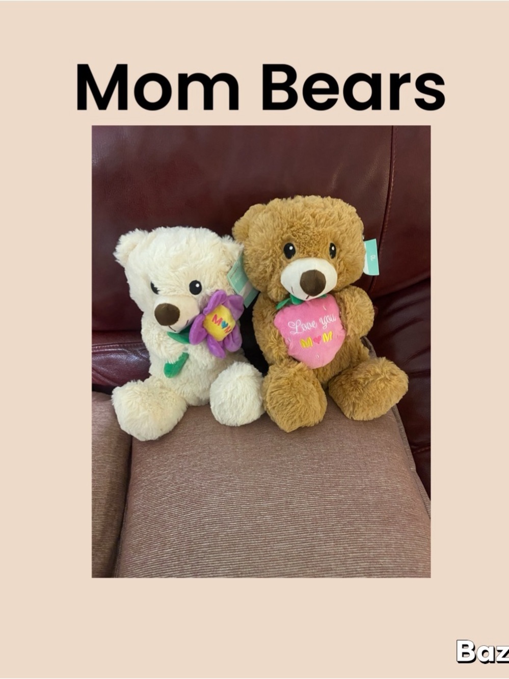 Mom Bears Plush Teddy Set - Cream and Brown NWT